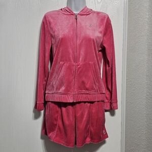 Juicy Couture Bling Velour Tracksuit Hoodie and Shorts Set Girls Size XL (16)